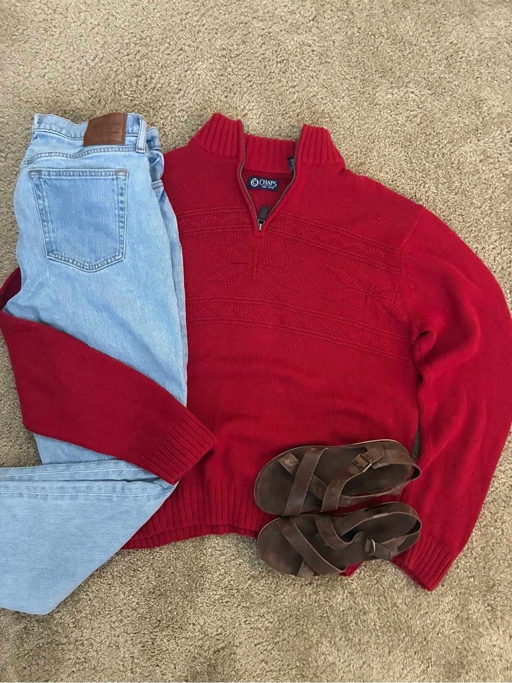 Chaps Red 1/4 Zip Knit Sweater - Winter Design - Mens L